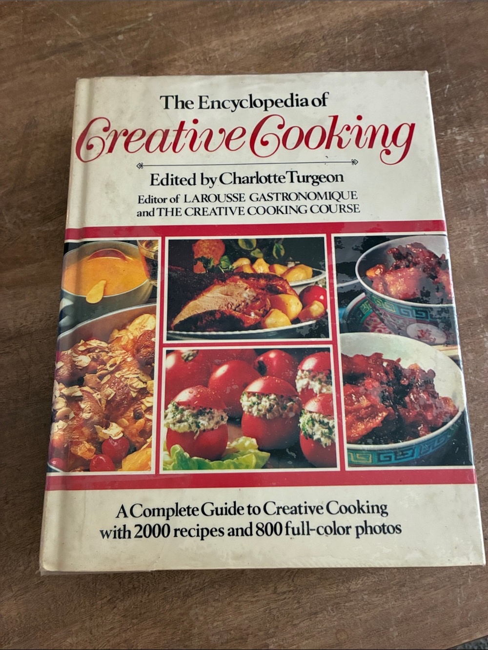 Vintage The Encyclopedia of Creative Cooking - Hardcover Cookbook (Cream, Red)